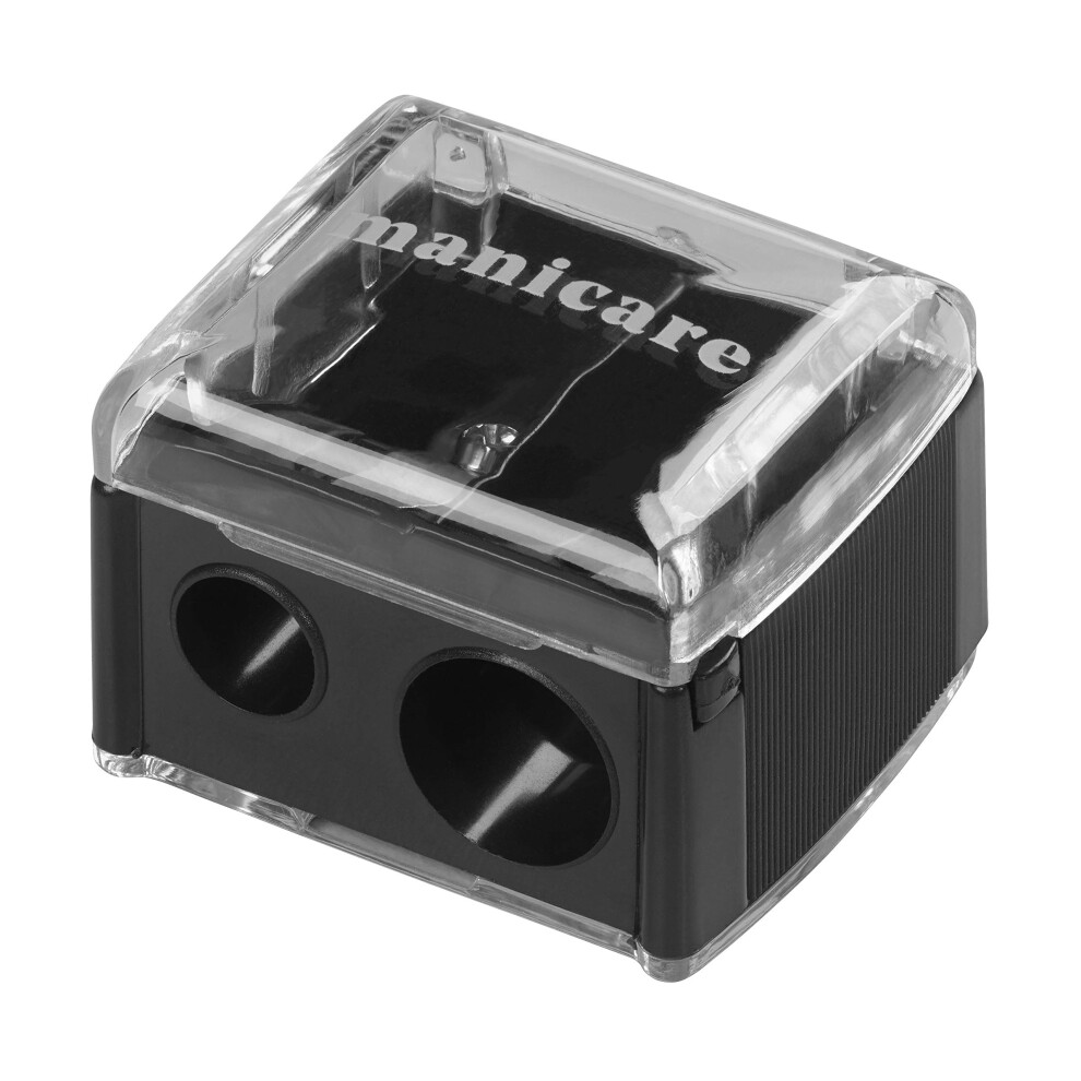 Manicare Dual Cosmetic Pencil Sharpener, Double Barrel For Wooden And Plastic Pencils, Eye, Brow Pencils, Eyeliner, Lip Liner, Universal Duo Size,