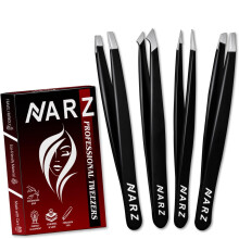 NARZ 4Pcs Professional Tweezer for Facial Hair Women & Men Stainless Steel Precision Tweezers for Ingrown Hair Tweezers for Men & Women (Black Set)