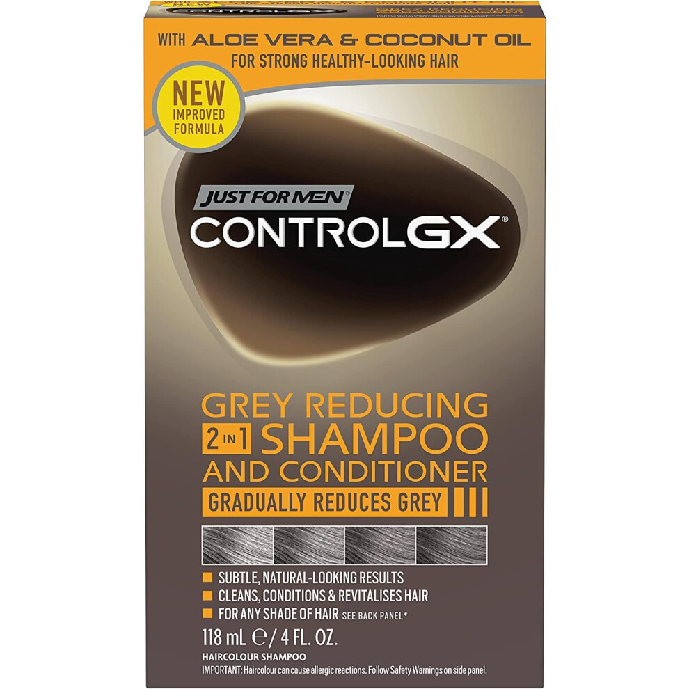 Just For Men Control Gx 2-In-1 Shampoo And Conditioner, Gradually And Permanently Reduces Hair With Each Wash, New Improved Formula - All Shades, Grey