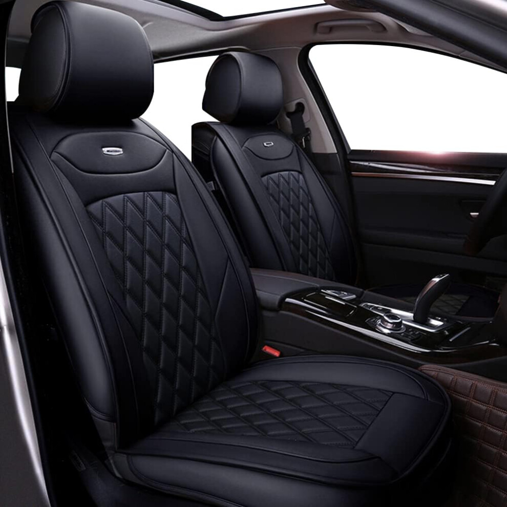 Wangirl 2Pc Universal Pu Leather Car Seat Covers Front, Luxury Waterproof Car Seat Protector, Adjustable Removable Auto Seat Cushions (Black) Black 8000003743081