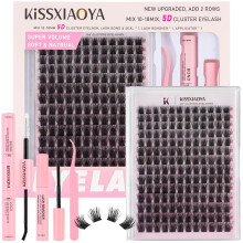 LYMYBETY 168Pcs Individual Eyelashes Kit, 0.10mm 56D 10-18mm Mixed Thin Band Wide Stem Lash Clusters with Lash Bond and Seal and Remover and Tweezers,