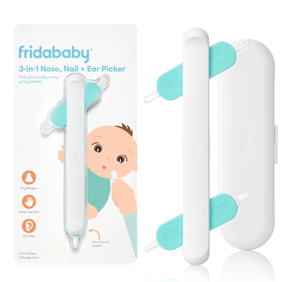 Frida Baby 3-In-1 Nose, Nail + Ear Picker | Baby Ear Cleaner + Baby Nose Cleaner And Nail Tool For Babies + Toddlers, Safely Clean Baby's Bogies, Ear