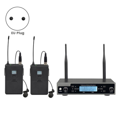 Professional Dynamic Lavalier Microphone with Receiver One-to-Two Mic Stage Singing KTV Audio Karaoke System EU Plug 1