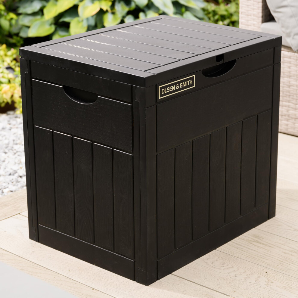 Olsen & Smith Lockable Outdoor Garden Plastic Storage Box Container Chest Lawn Balcony Furniture, Weather Resistant, Wood Panel Effect (126L) 8000003749588
