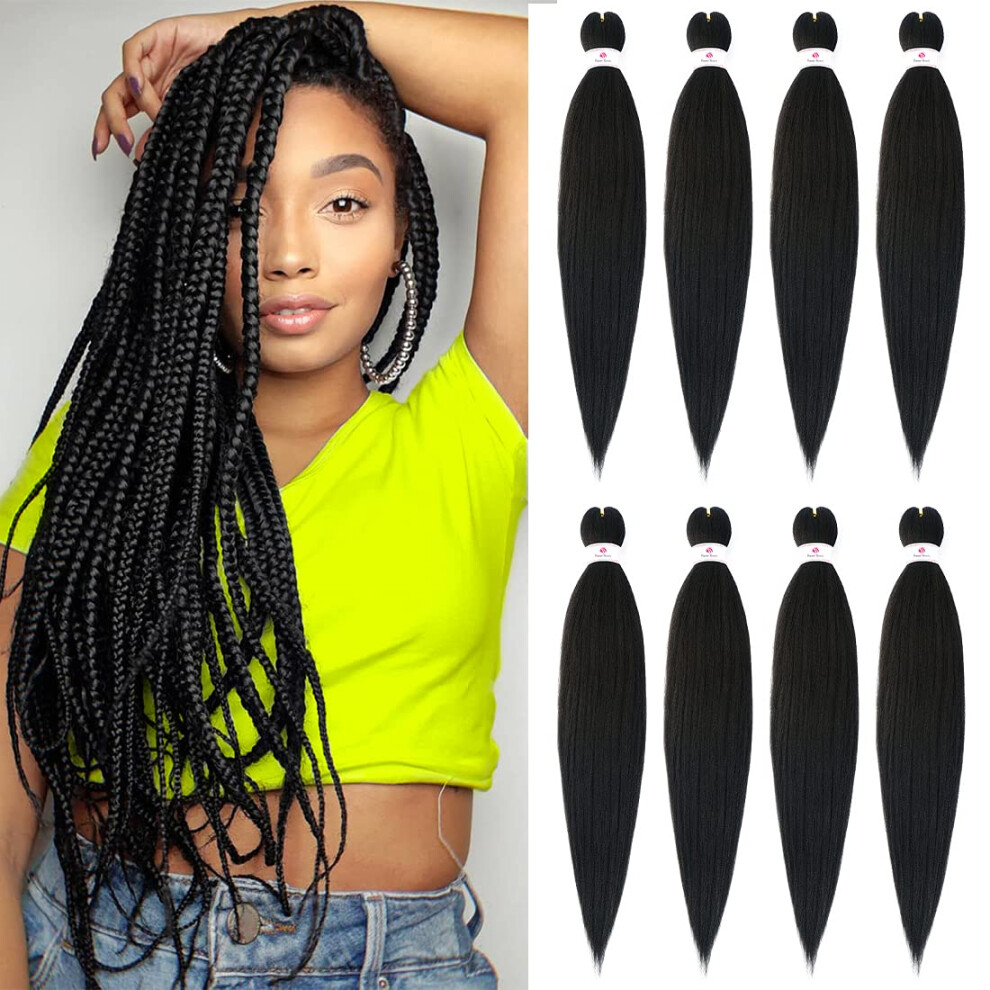 Beyond The Beauty Unisex Beyond Beauty Ez Braid Pre Stretched Braiding Hair 8Packs-26Inch Professional Yaki Texture Synthetic Hair(#1B)
