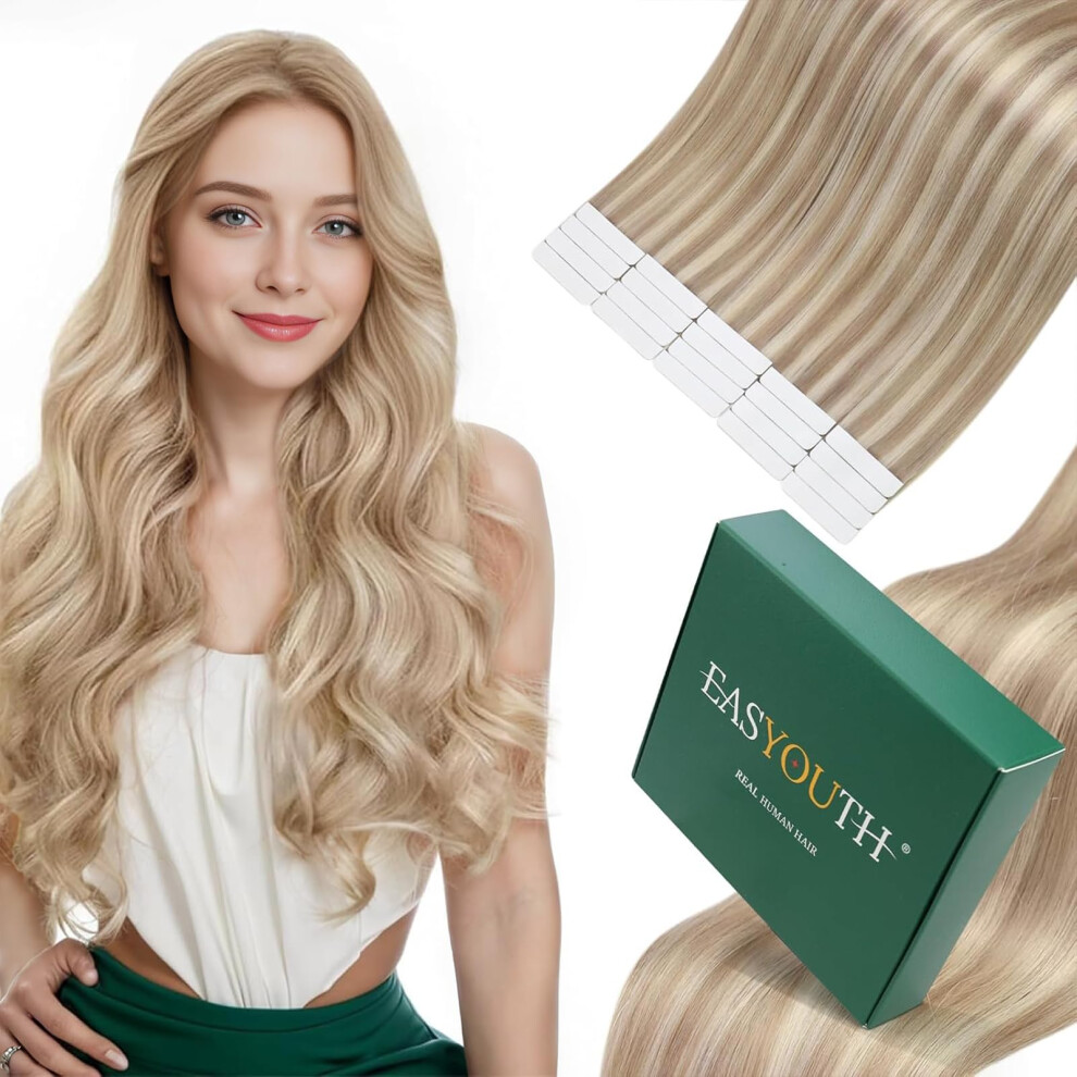 Easyouth Unisex Human Hair Extensions Tape In Blonde Highlight Tape On Hair Extensions Real Human Hair Ash Blonde Mixed Bleach Blonde Hair Extensions Tape In