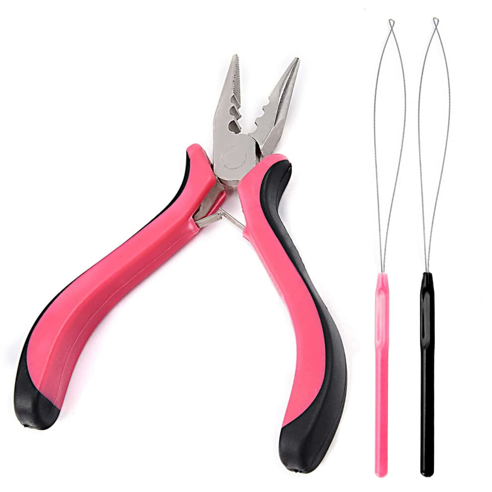 Senzee Unisex Hair Extension Pliers For Removal Professional Hair Extensions Kit Tools With Loop Threader For Micro Rings Nano Beads 3 Holes Plier