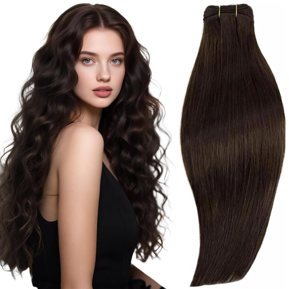 Runature Dark Brown Hair Extensions Wefts Real Human Hair 16 Inch Invisible Sew In Hair Extensions Human Hair For Women Weft Hair 100G/Pack #2