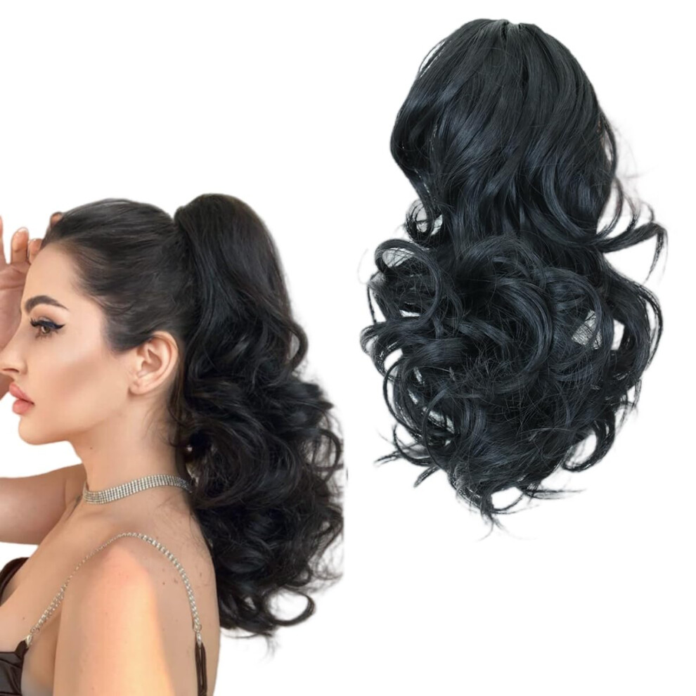 Prinfantasy Claw Ponytail Hair Extension One Piece Cute Clip In On Ponytail Jaw Claw Synthetic Straight Curly Hairpieces Ponytails For Women 11Inches