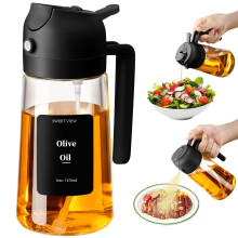 SWEET VIEW Olive Oil Spray Bottle, 470ml 2 In 1 Glass Oil Dispenser/Pour & Sprayr Bottle, Kitchen Accessories, Kitchen Gadgets for Air Fryer, Salad,