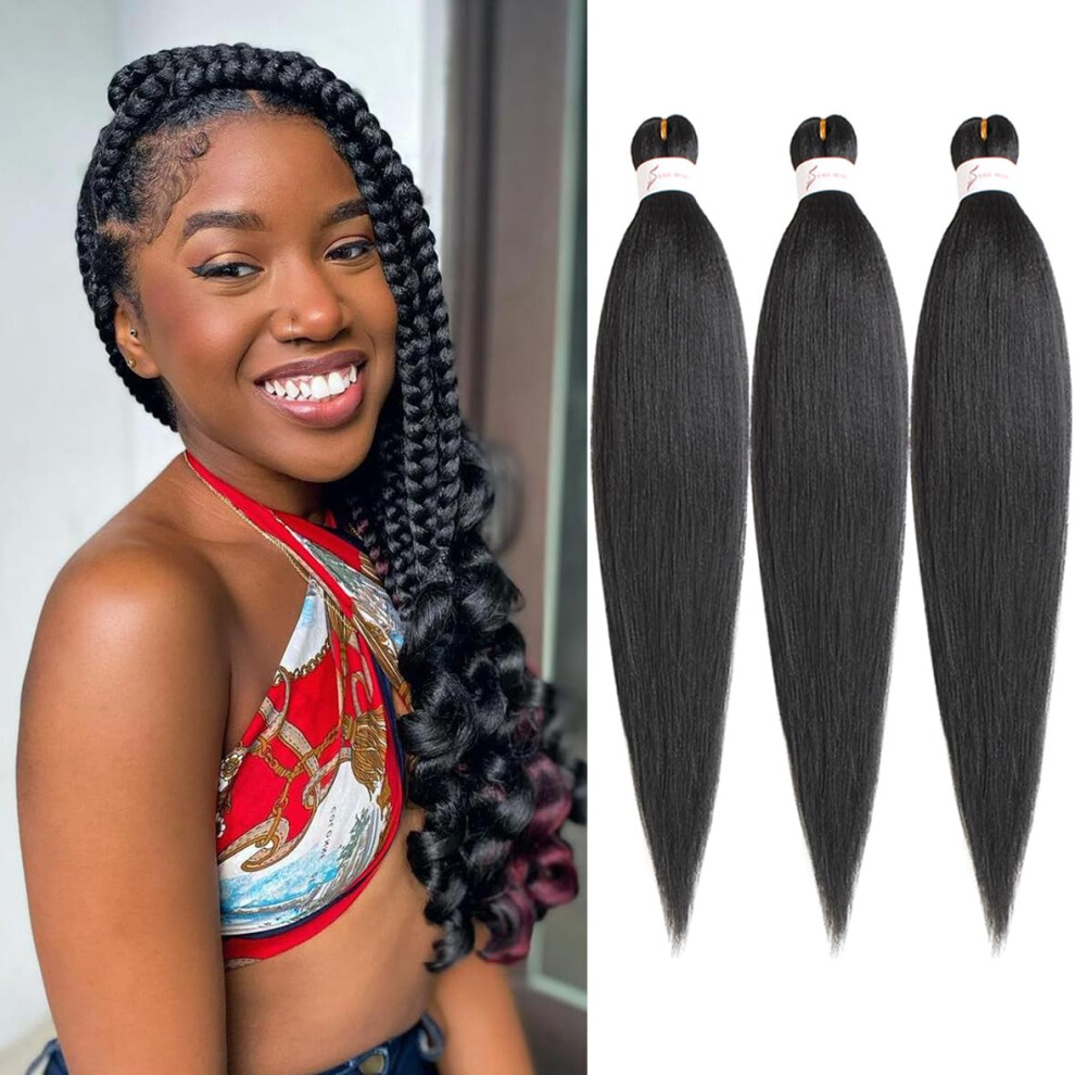 Kachanaa 16 Inch Pre Stretched Braiding Hair 3 Packs Ez Braids Yaki Hot Water Setting Kanekalon Hair For Braiding Yaki Texture Black Pre Stretched