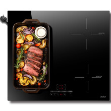 Hobsir hob Plug in Induction Hob 4 Zones Plug in Electric Hob 60cm with Flexible Zone for Griddle Plate, Bulit-in, 2800W, Slider Touch, Timer,