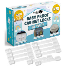 BooBoo? (10 PACK) Premium Child Locks For Kitchen Cupboards, Child Proof Cabinet Locks, Drawer Locks Baby Proofing Cabinets with No Drilling, Extra