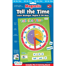 Tell the Time Learning Clock by Fiesta Crafts- Magnetic Kids Clock Set with 58 Magnets & Dry Wipe Marker - Teaching Clocks for Children & Educational