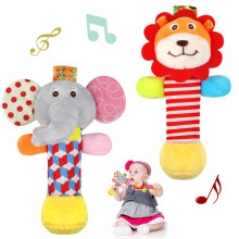 Soft Baby Rattles, 2 Pack Plush Animal Rattle Toys for Babies 0-6 Months, First Baby Sensory Toy with Sound for 0 3 6 Month Infant Gift (Elephant,