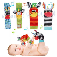 Accevo Cute Animal Wrist Rattles & Foot Finder Socks for Babis Soft Baby Arm Hand Bracelet Wristband Rattle Feet Leg Ankle Socks Newborn Toys for Baby