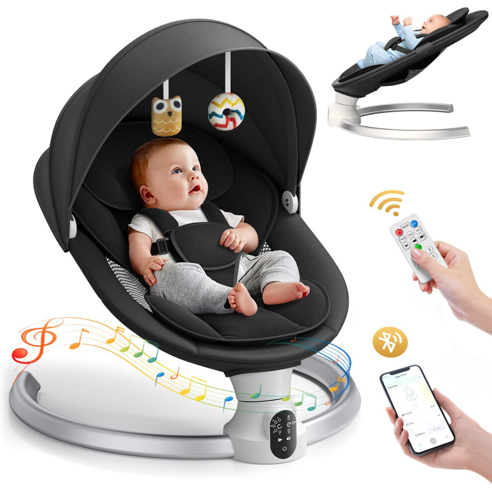 Electric Baby Swing For Infant,Baby Bouncer From Birth With Bluetooth And App,5 Speeds 3 Timers, Removable Seat Cushion,Newborn Toddler Chair Fdlscpem