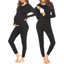 Ekouaer Nursing Clothes Maternity Pajamas Set Pregnancy Must Haves Winter Pajamas for Maternity, Black, M