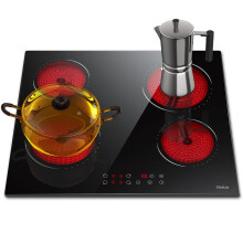 Hobsir hob Ceramic Hob 60 cm Electric Hob 4 Zone with Touch Control 6000W 9 Power Levels Safety Lock Auto switch off safety Residual heat indicator