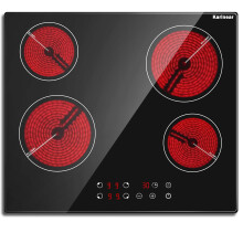 Karinear Ceramic Hob, Electric Hob 60cm Built-in 4 Zones with Safe Lock, Timer, Touch Control 6000W, Hard Wired, No Plug Included