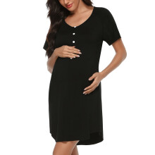 Uniexcosm Women's Maternity Nightdress Button Breastfeeding Nightwear Soft Nursing Nightgown for Pregnancy Short Sleeve Maternity Pyjamas Loungewear