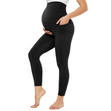 QGGQDD Maternity Leggings Over Bump with Pockets High Waisted Pregnancy Leggings for Women Gym Yoga Pants(Black,M)