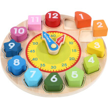 Wondertoys Wooden Shape Sorting Clock Toy with Numbers and Shapes Teaching Time Educational Gifts for Children
