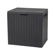 Keter City 113L Outdoor 96% recycled Small Balcony Garden Furniture Storage Box Grey Wood Panel Effect | Fade Free | All Weather Resistant | Safe and
