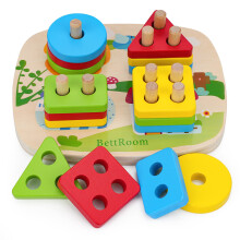 BettRoom Toddler Toys 1 2 Year Old, Montessori Stacking Toys Colourful Wooden Sensory Toy Pre-school Learning Shape Sorter Judgment Geometry Building