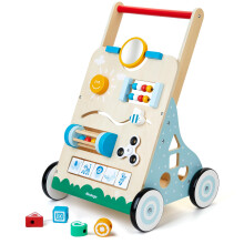 Wooden Baby Walker, 10 in 1 Baby Activity Center, Adjustable Wood Toddler Walker Toy for Boys and Girls (BW001)