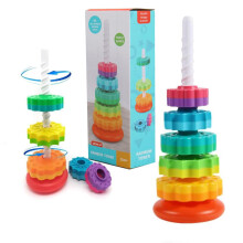Starnearby Baby Spinning Toy Rainbow Stacking, Sensory Spin Gears Stacking Rings Toy, Ring Stacker Plugging Toys BPA Free, Early Educational Learning