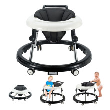 Baby Walker with Wheels, Activity Center with Mute Wheels Anti-Rollover, 5-Position Height Adjustable Foldable Baby Walker(Black)