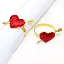 6PCS Valentine Heart Napkin Rings Red and Gold Heart Napkin Holder for Valentine'S Day Wedding Table Decor