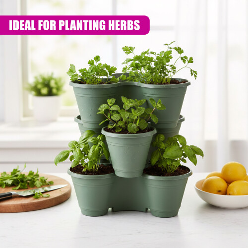 GEEZY GEEZY Stackable Strawberry Planters Set of 3 Vertical Garden Tower Multi Tier Herb Pot 1