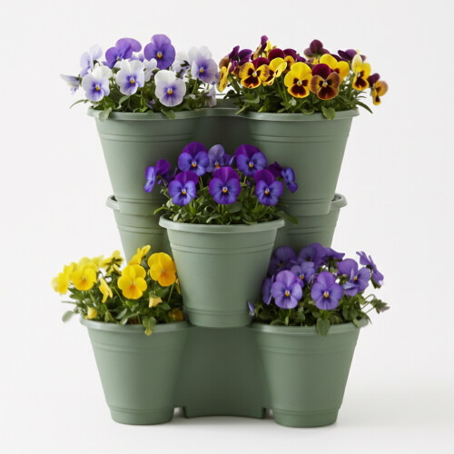 GEEZY GEEZY Stackable Strawberry Planters Set of 3 Vertical Garden Tower Multi Tier Herb Pot