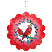 3D Wind Spinner Redbird 12Inch Garden Laser Cut Hanging Wind Spinners Metal Kinetic Yard Art Deco Indoor/Outdoor Decor