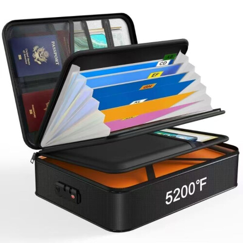 Noiposi Document Organizer with Lock,15.0"x11.0"x4.3" Waterproof and Fireproof Docume