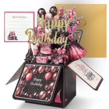 Hierein Birthday Cards for Women, 3D Rose Gold Pop Up Greeting Cards, Pop-up Gift Card Box with Envelope, Personalised Happy Birthday Card for Mum, D