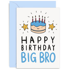 Old English Co. Happy Birthday Card for Big Brother - Cute Birthday Cake Greeting Card for Brother from Little Sister, Sibling - Blue Cake and Candle