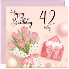42nd Birthday Card for Women - Ladies Pink floral Birthday Cards for 42 year old woma