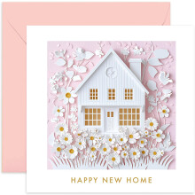 Premium New Home Card - Non 3D Design - Cute Floral Design - Pink Housewarming Card for Couple - For Him or Her