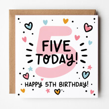 Lunella Stationery Happy 5th Birthday Card for Her - Pink Age 5 Card - Cute & Trendy