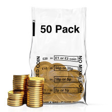 50 Pack - Coin Bags | Money Bank Bags | Clear Plastic No Mixed Coins Bank Bags | Banking Cash Retail No Mixed Coins Bags for Change Handling Shop