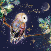 Grayson Male Luxury Owl Birthday Card Gold Foil Finish and Gold Envelope - Quality Ca