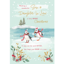 Piccadilly Greetings Christmas Card Wishing a Wonderful Son & Daughter In Law Puffins