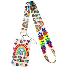 Siliget Autism Lanyard with Card Holder, Hidden Disability ID Card Holders, Autism Awareness Rainbow Lanyard for Kids Teens Adults