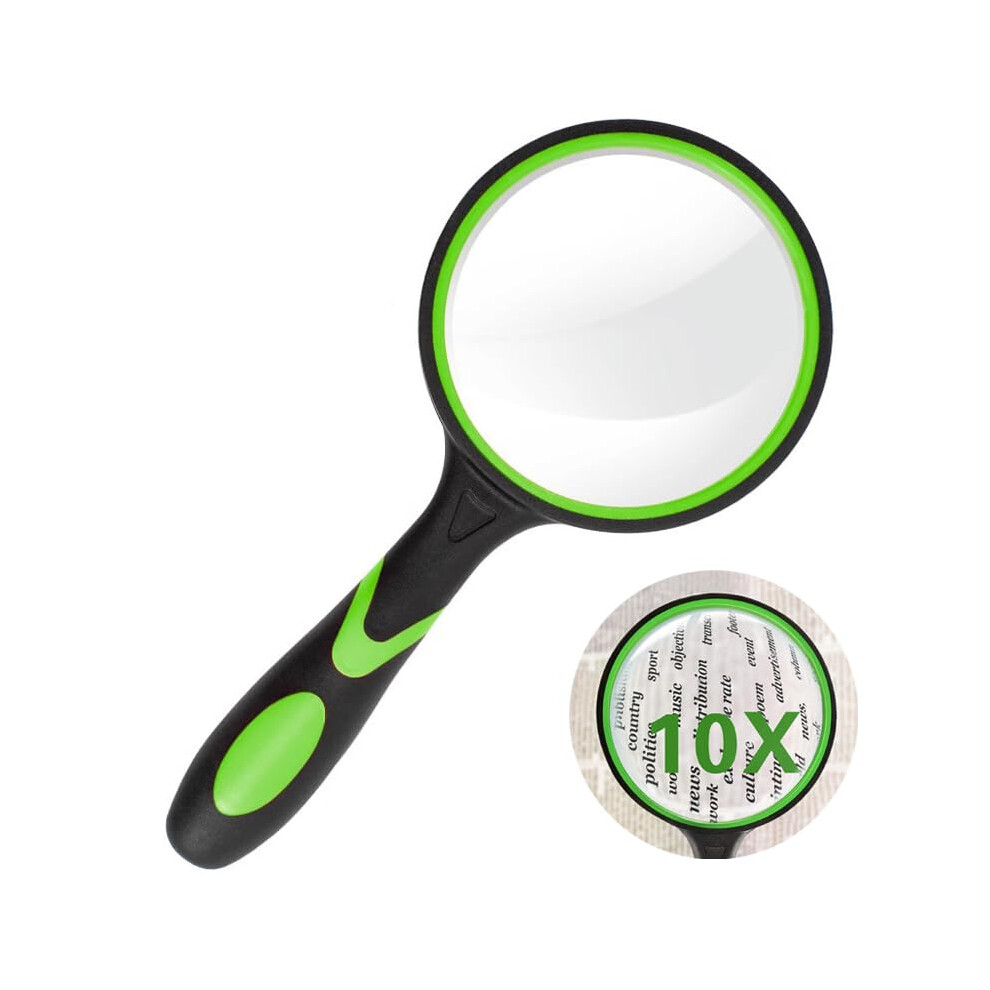 Hzbaiyi Magnifying Glass, 10X Handheld Reading Magnifier With Non-Slip Soft Rubber Handle Shatterproof Magnifying Mirror For Seniors To Read Check Explore (G