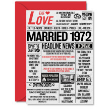 54th Anniversary Cards for Men Women - Married 1972 Newspaper - 54 Wedding Anniversar