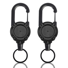 2 Pack Black Heavy Duty Lanyard Badge Reel with 23.6'' Steel Cord, Retractable Keyrin