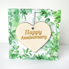 First Wedding Anniversary card – Romantic Card for Husband or Wife with Wooden Heart